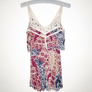 Urban Outfitters Ecote Floral Bird Ruffle Lace Tank Top Womens Size XS